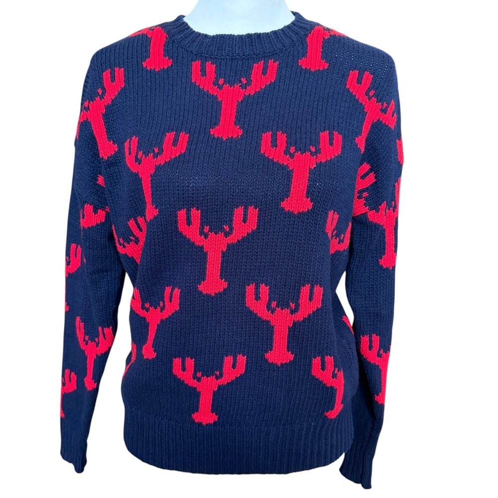 Vineyard Vines Lobster Sweater Women's XXS Blue Red Coastal Preppy Merino Wool
